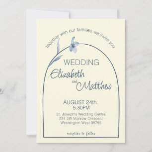 Convites Casamento Floral Creme Azul Pálido Arqueado Minima