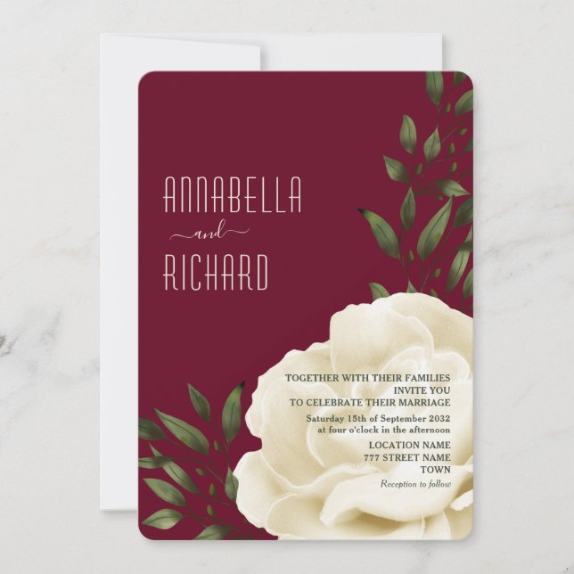 Convites Casamento Floral Creme Borgonha (Frente)