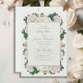 Convites Casamento Floral Creme Branco Marfim Vintage Elega