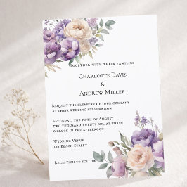 Convites Casamento floral creme champanhe lavanda