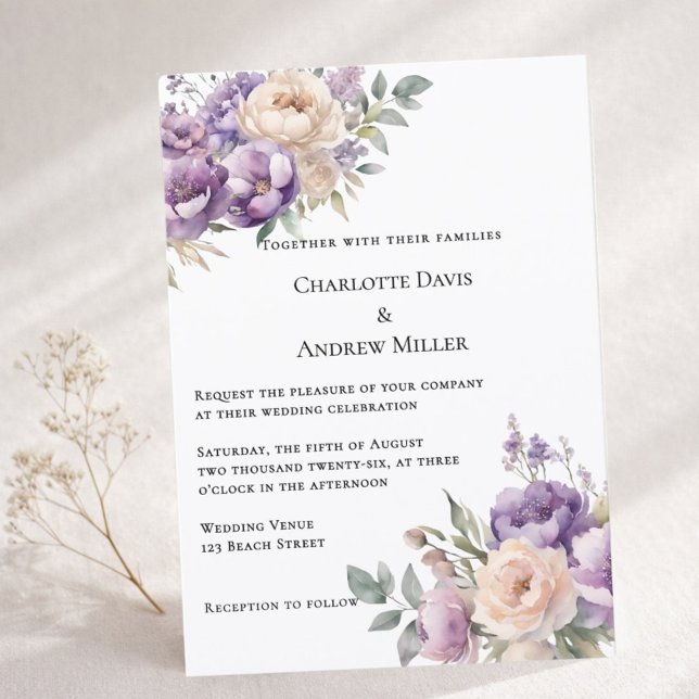 Convites Casamento floral creme champanhe lavanda (Criador carregado)