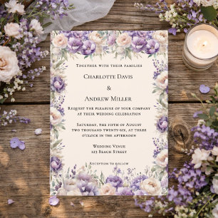 Convites Casamento floral creme champanhe lavanda