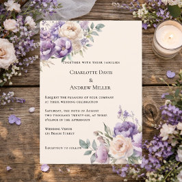 Convites Casamento floral creme champanhe lavanda