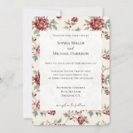 Convites Casamento Floral Creme Vermelho Chic Bonito