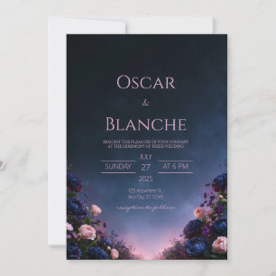 Convites Casamento Floral Crepúsculo Índigo Meia-Noite