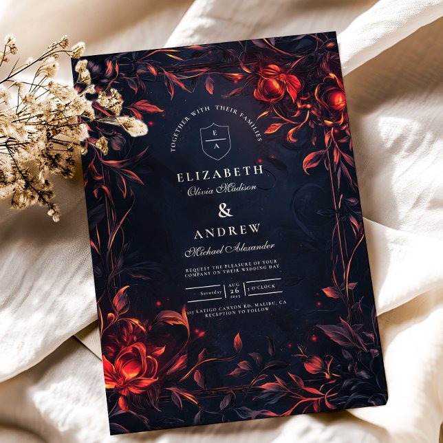 Convites Casamento Floral Crest Monogramart Nouveau (Criador carregado)