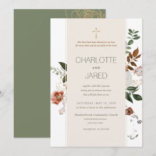 Convites Casamento Floral Cristão Verde e Borgonha