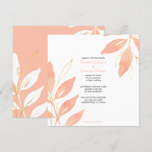 Convites Casamento floral da aguarela do pêssego dourado