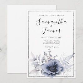 Convites Casamento Floral da Boêmia Azul com Água-Vedante