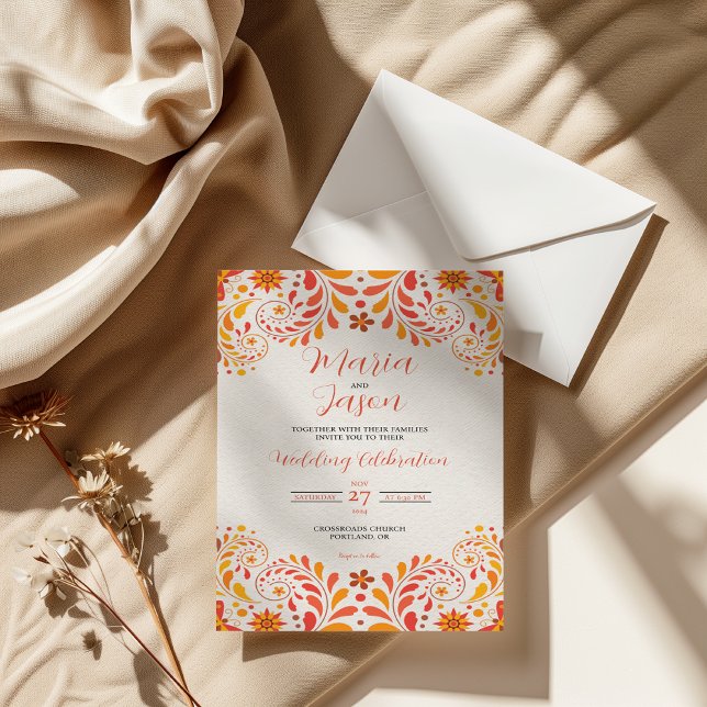 Convites Casamento Floral da Borboleta Amarela Laranja-Lara (Mexican Orange Red Yellow Butterfly Floral Wedding Invitation)
