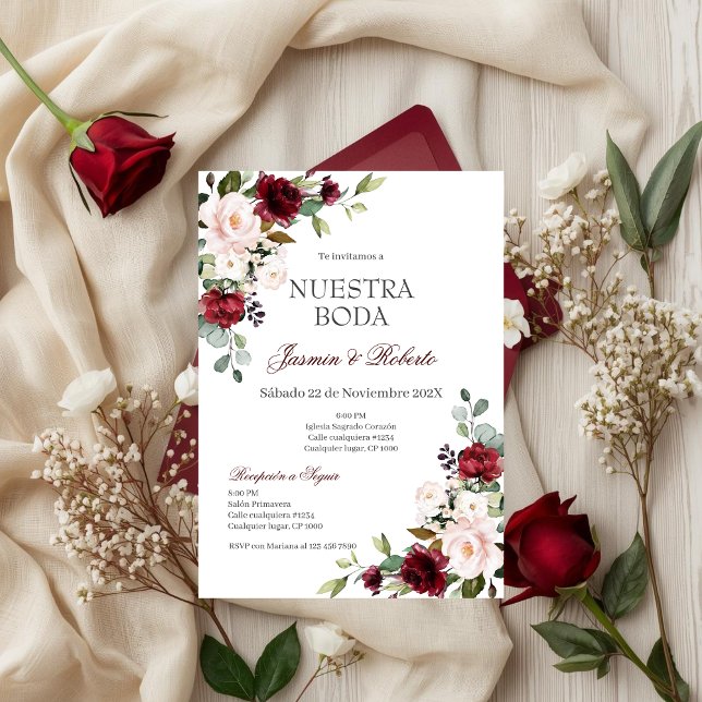 Convites Casamento Floral da Borgonha Espanhola (Criador carregado)