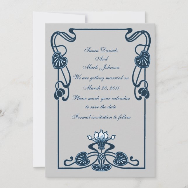 Convites Casamento Floral Da Cinza De Prata Azul Salvar A D (Frente)