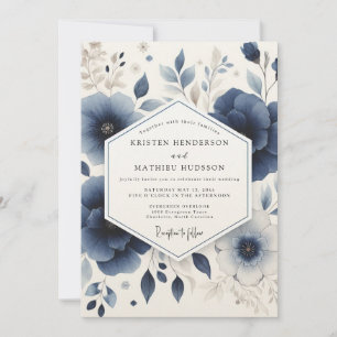Convites Casamento Floral da Floresta Azul Profunda