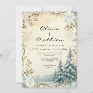 Convites Casamento Floral Da Floresta De Inverno Elegante