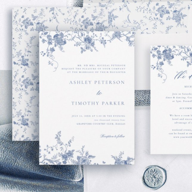 Convites Casamento Floral da Imagem Azul Elegante Francesa (Criador carregado)