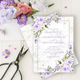 Convites Casamento Floral da Lavanda Lilac Dourada Marble