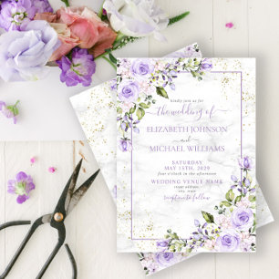 Convites Casamento Floral da Lavanda Lilac Dourada Marble