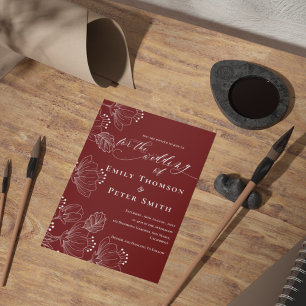 Convites Casamento Floral da Linha Minimalista Vermelha Ele