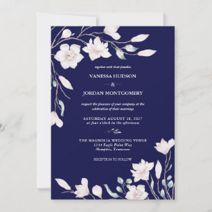 Convites Casamento Floral da Magnésia Azul e Branca