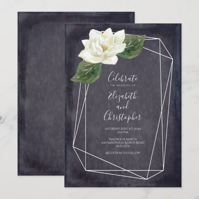 Convites Casamento Floral da Magnolia Branca (Frente/Verso)