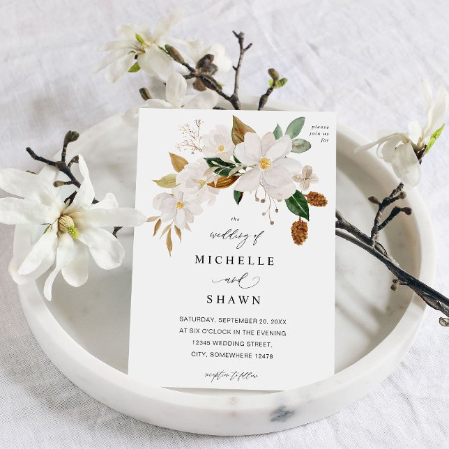 Convites Casamento Floral da Magnolia White (Criador carregado)