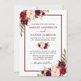 Convites Casamento Floral da Modern Watercolor Burgundy