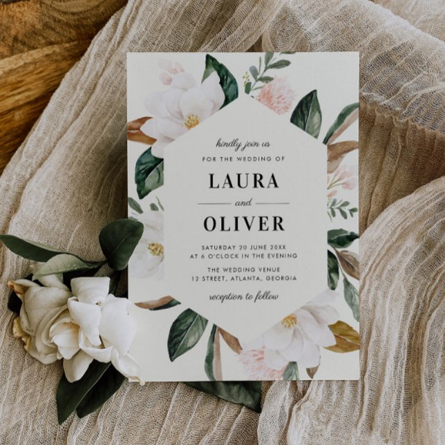 Convites casamento floral da moderna melolia magnolia (Criador carregado)