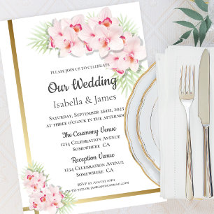 Convites Casamento Floral da Orquídea Rosa Elegante