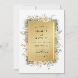 Convites Casamento Floral da Primavera Majestoso Dourado