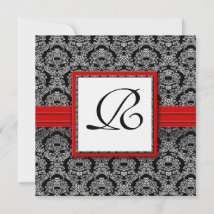 Convites Casamento Floral Damasco Preto e Branco Vintage
