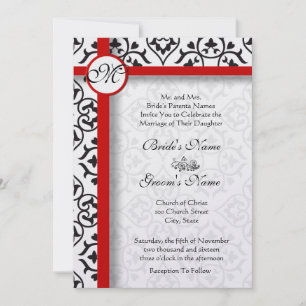 Convites Casamento Floral Damasco Preto e Branco Vintage