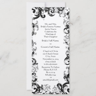 Convites Casamento Floral Damasco Preto e Branco Vintage