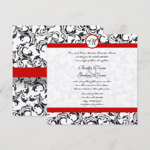 Convites Casamento Floral Damasco Preto e Branco Vintage