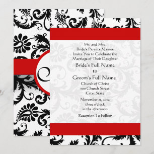 Convites Casamento Floral Damasco Vintage Preto e Branco