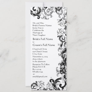 Convites Casamento Floral Damasco Vintage Preto e Branco