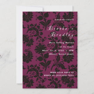 Convites Casamento Floral Damask Rosa Escuro