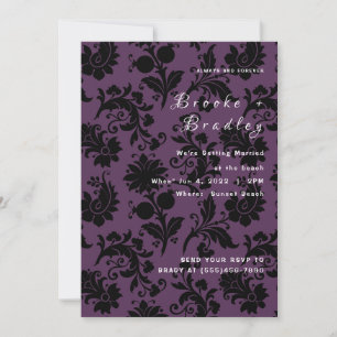 Convites Casamento Floral Damask Roxo Escuro