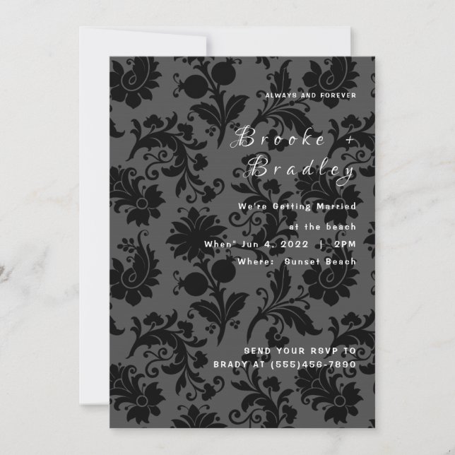 Convites Casamento Floral Damask Sombrio (Frente)