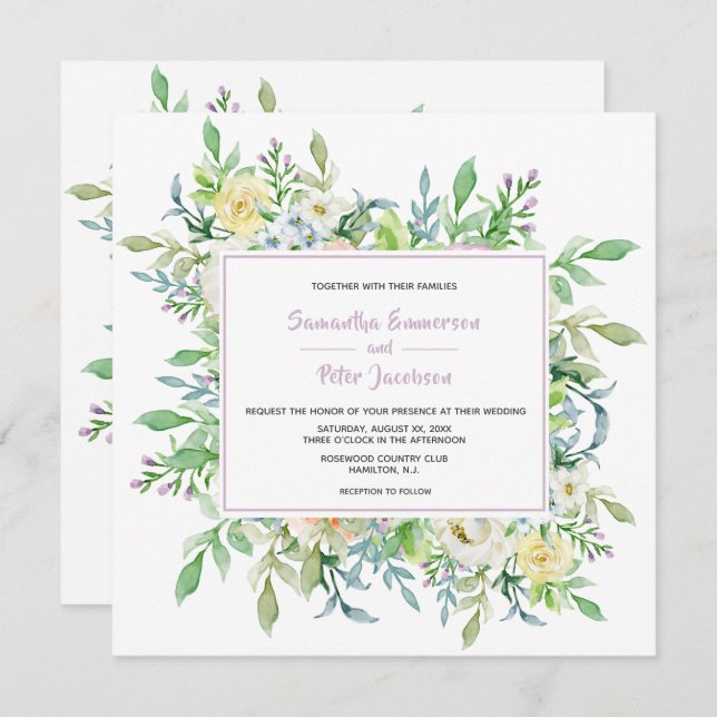 Convites Casamento Floral das Flores de Verão com RSVP (Frente/Verso)