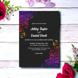 Convites Casamento Floral Das Luzes Neon De Ornamentado Pre
