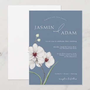Convites Casamento Floral das Orquídeas Brancas Azuis Dusty
