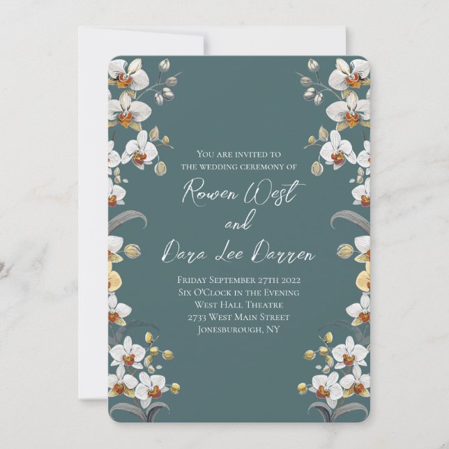 Convites Casamento Floral das Orquídeas do Teal de Eucalypt (Frente)