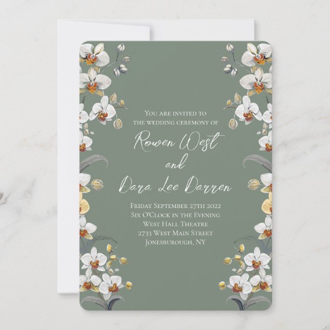Convites Casamento Floral das Orquídeas Verdes Sage (Frente)