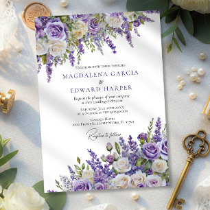Convites Casamento Floral das Rosas de Lavanda Roxo-Elegant