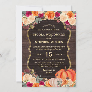 Convites Casamento floral de abóbora laranja de outono rúst