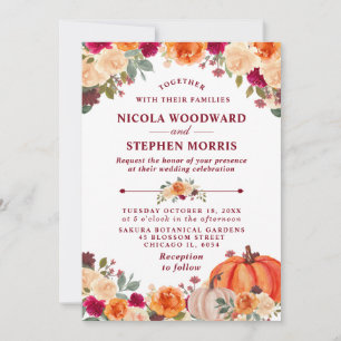 Convites Casamento Floral de Abóbora Laranja de Outono Rúst