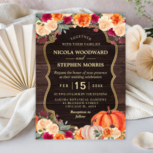 Convites Casamento floral de abóbora laranja de outono rúst