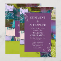Casamento Floral de Abstrato Pintado Verde Roxo
