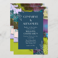 Casamento Floral de Abstrato Pintado Verde Roxo