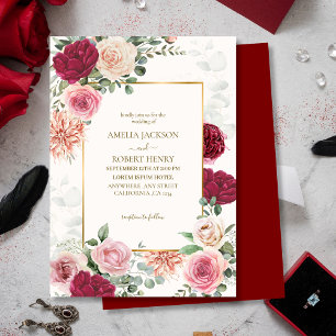Convites Casamento Floral de Água - Escamudo Rosa e Marsala